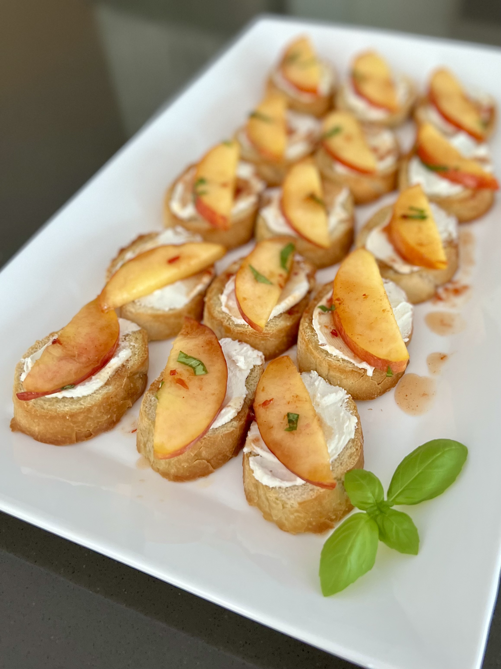 Hot Honey Peach Bruschetta
