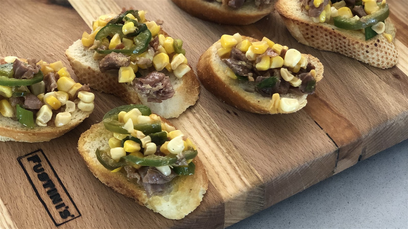 Image of Grilled Corn, Bacon and Chile Crostini