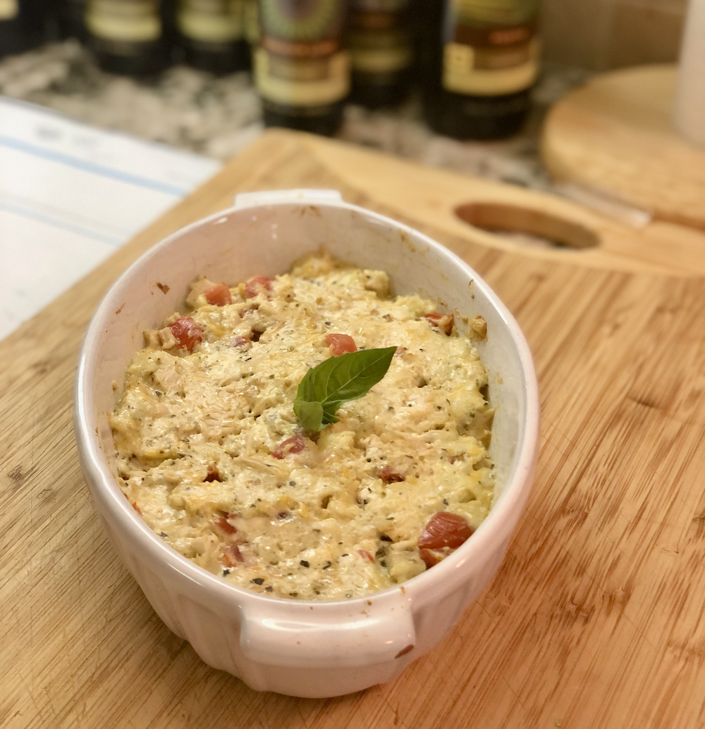 Cheesy Chicken Pesto Dip
