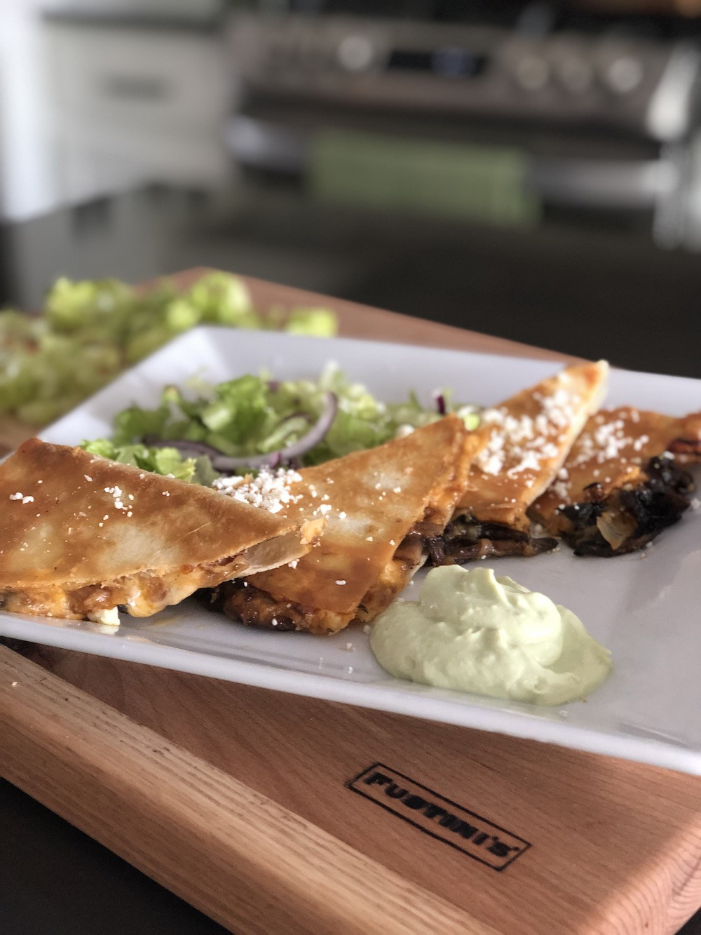 Mushroom Quesadilla with Avocado Cream