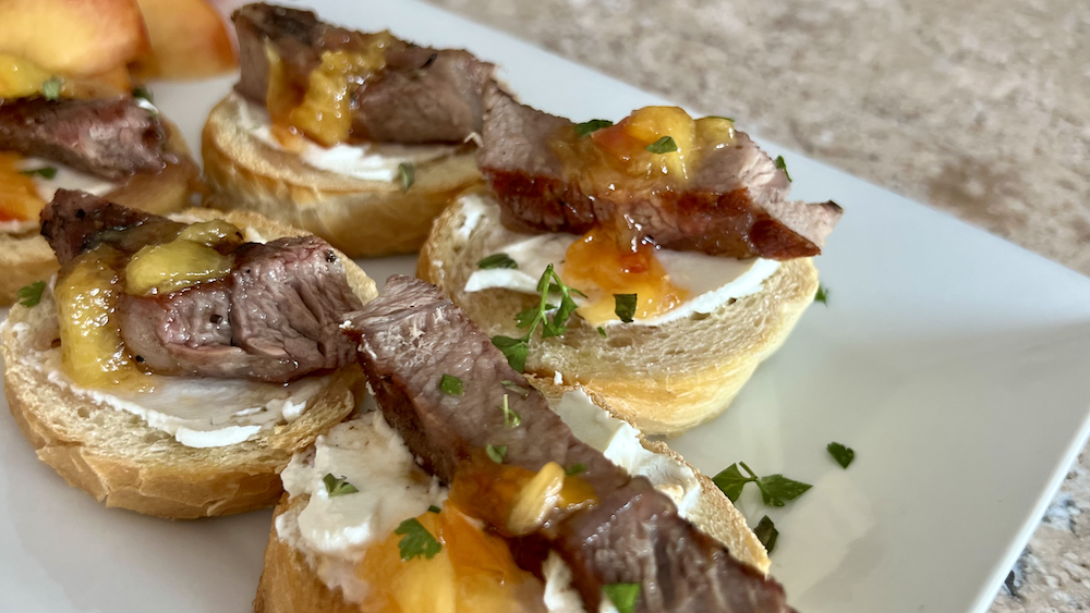 Steak and Bourbon Peach Bruschetta