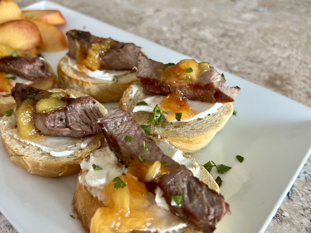 Steak and Bourbon Peach Bruschetta