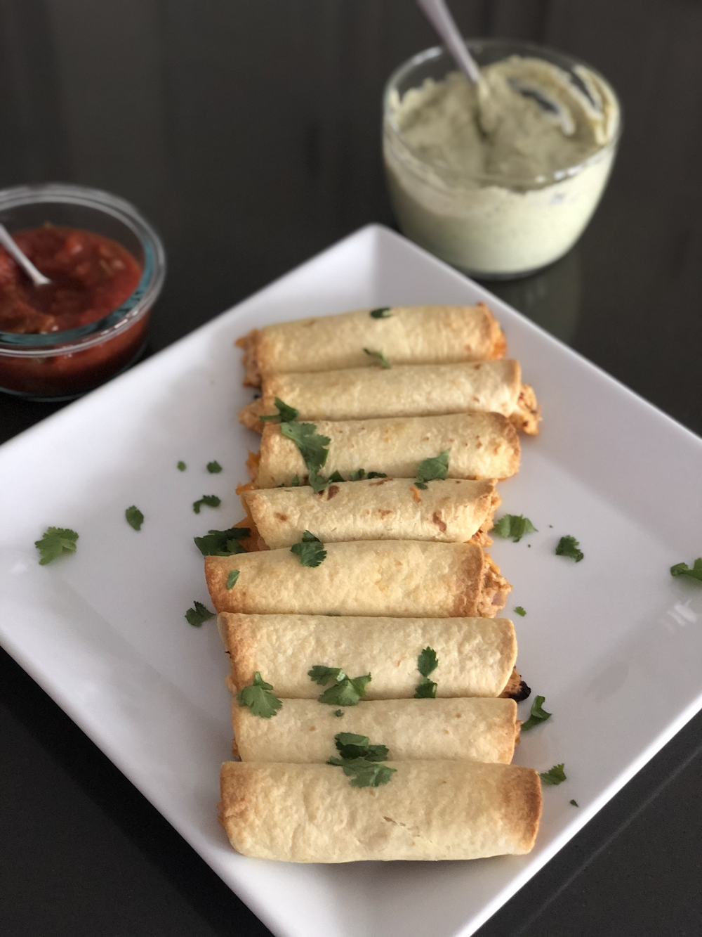Chicken Taquitos with Avocado Cream Sauce