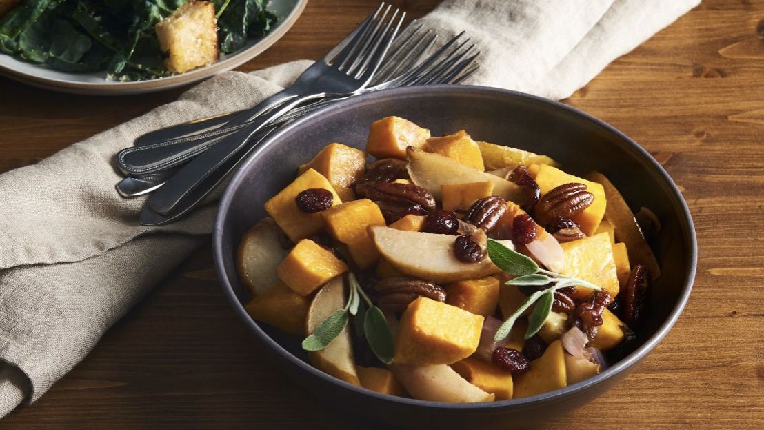 Roasted Butternut Squash with Pears and Pecans