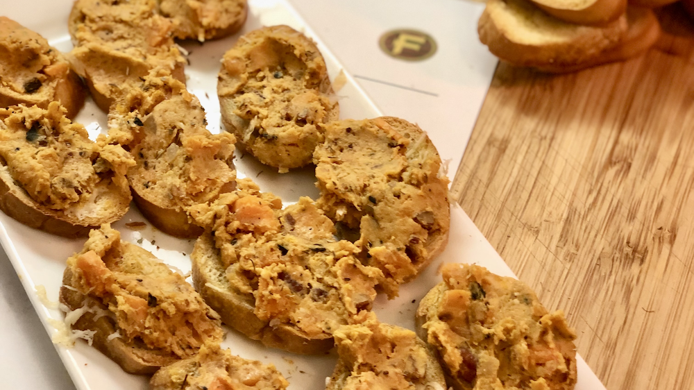 Butternut Squash Spread on Cheese Crostini