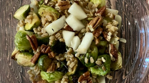 Warm Brussels Sprout Farro Salad