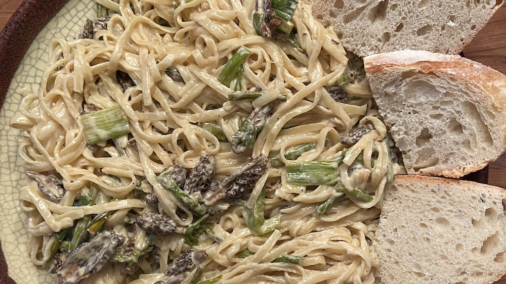 Image of Morel and Asparagus Linguine with Wild Ramps