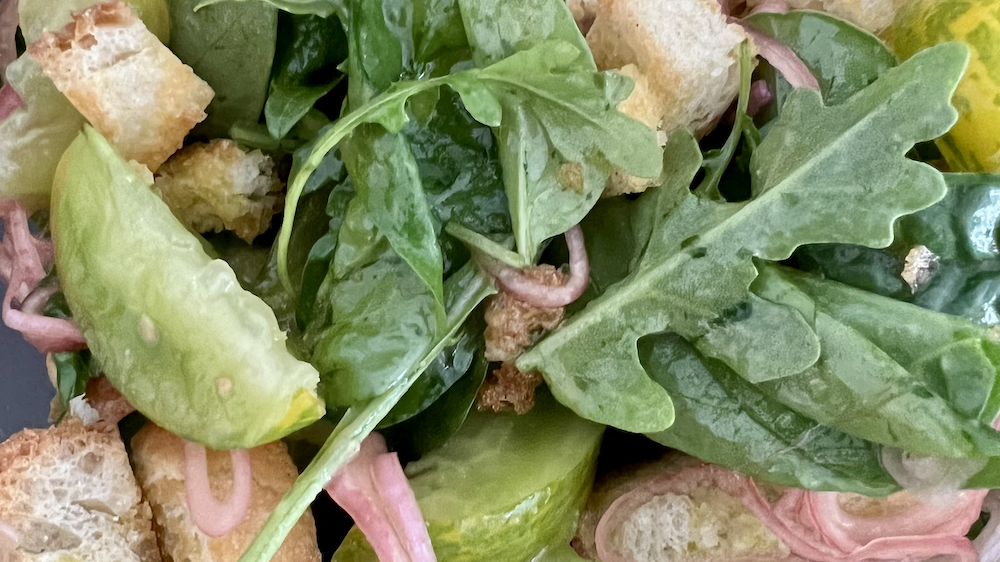 Green Panzanella with Pickled Shallot