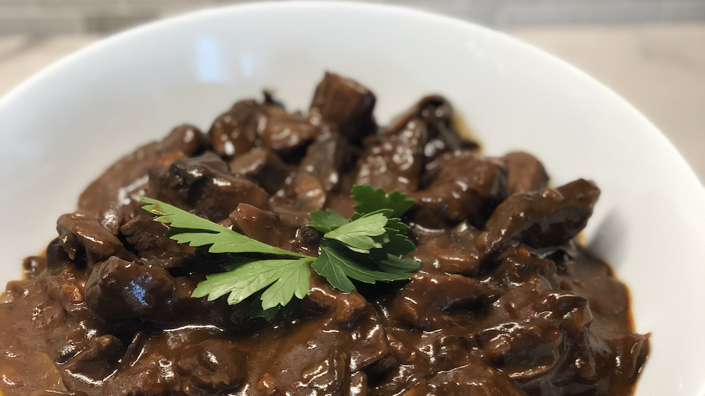 Wine Braised Beef with Mushrooms