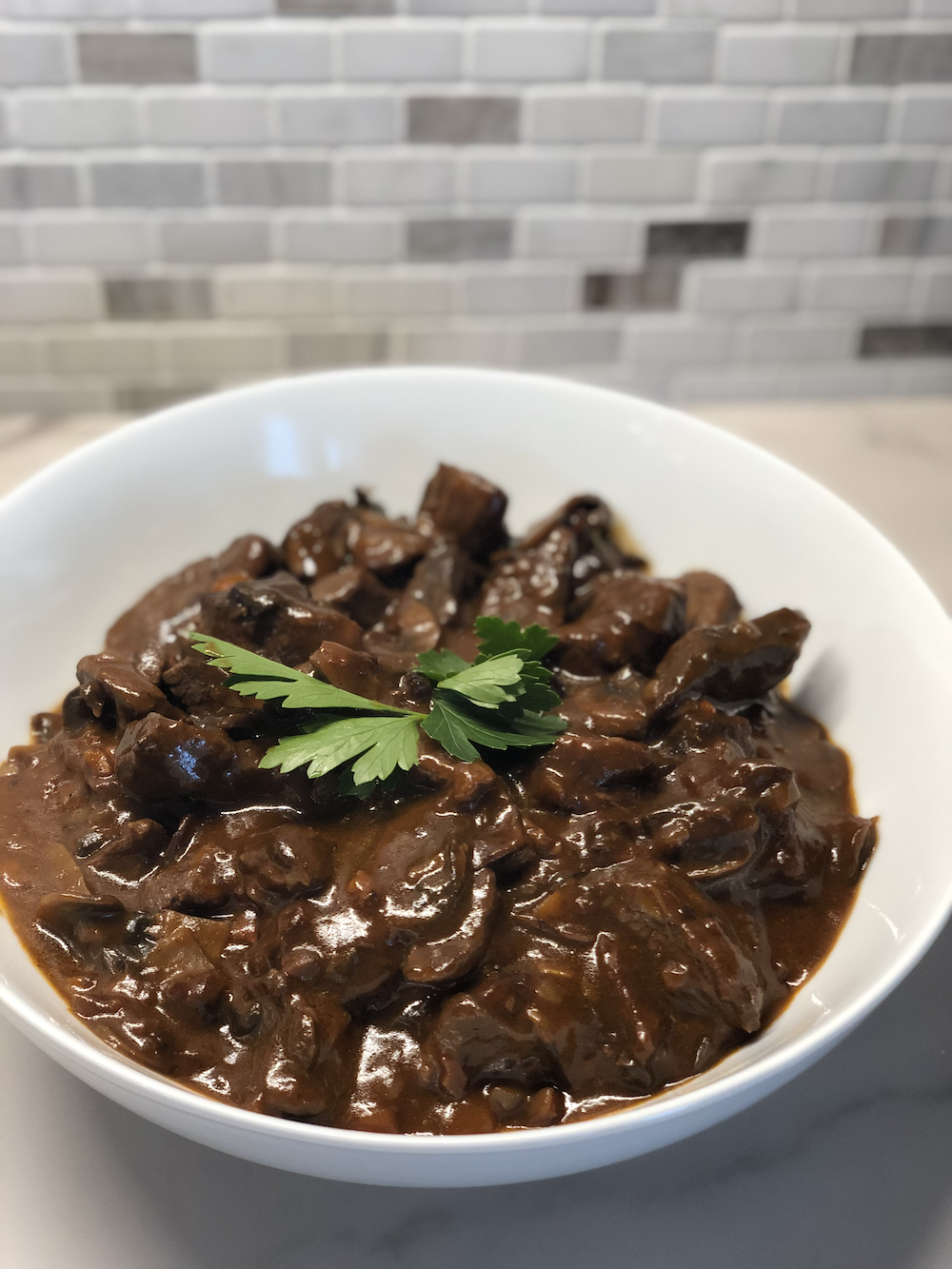 Wine Braised Beef with Mushrooms