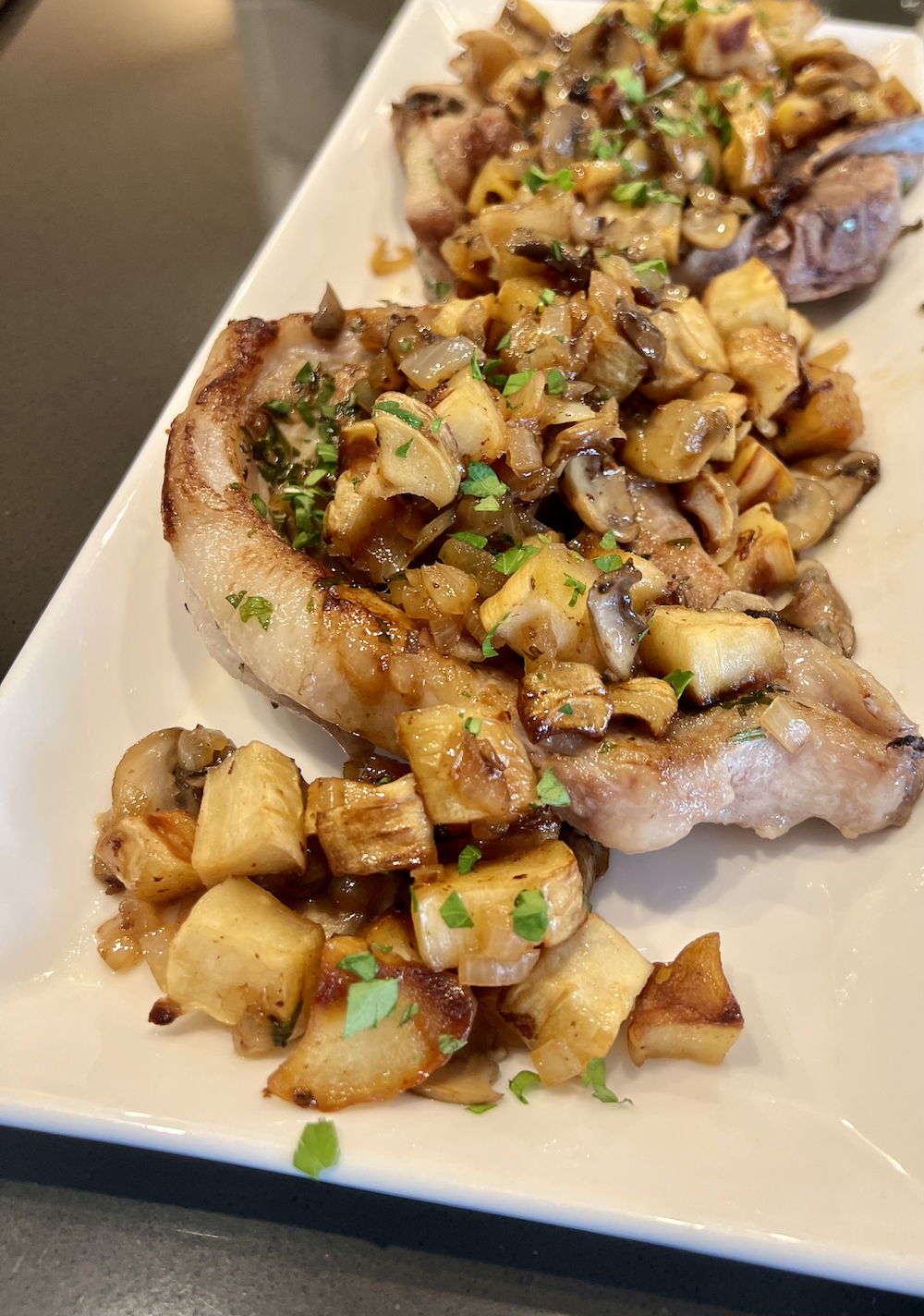 Herb Crusted Pork Chops with Parsnips