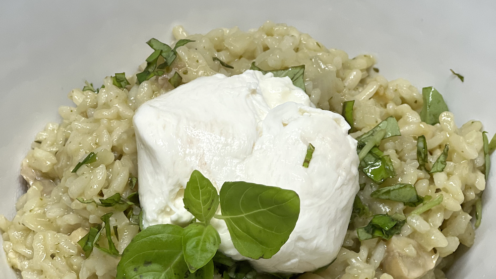 Pesto Risotto with Burrata