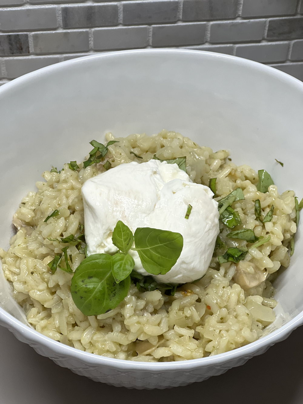 Pesto Risotto with Burrata