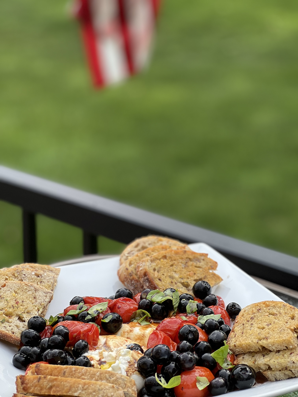 Red, White and Pickled Blueberry Burrata Dip