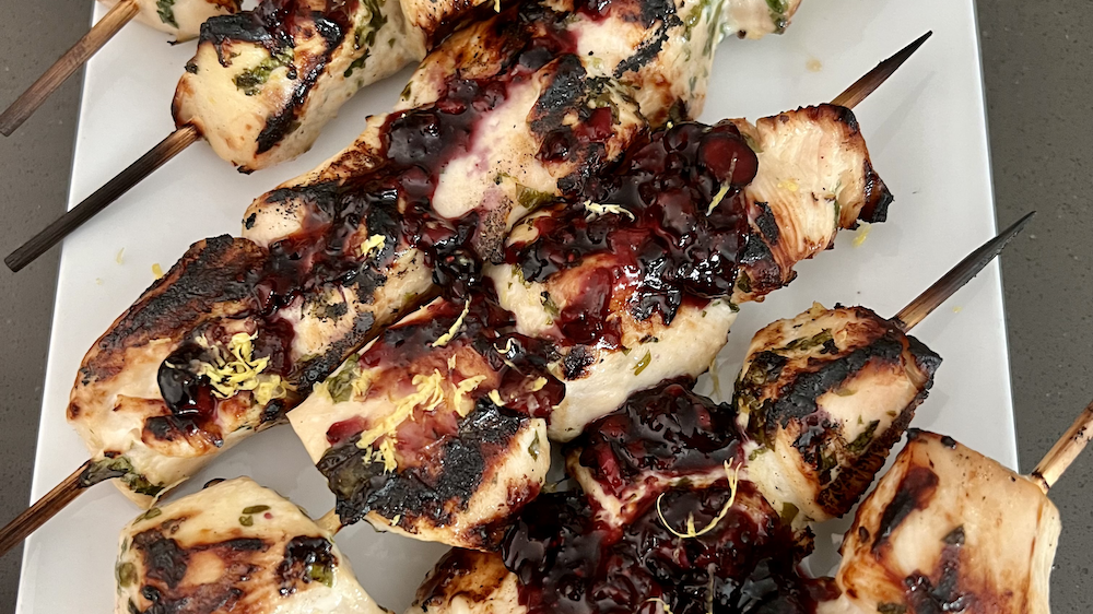 Image of Chicken Skewers with Blueberry Balsamic Salsa