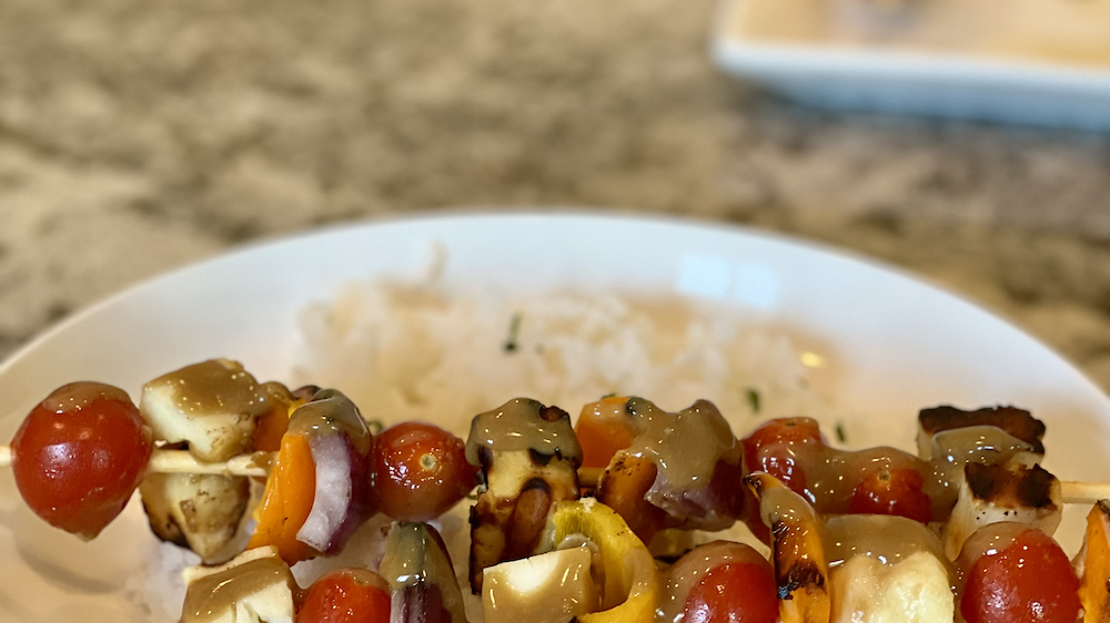 Halloumi Vegetable Skewers with Tahini Sauce