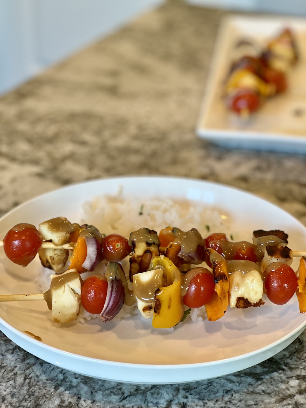Halloumi Vegetable Skewers with Tahini Sauce