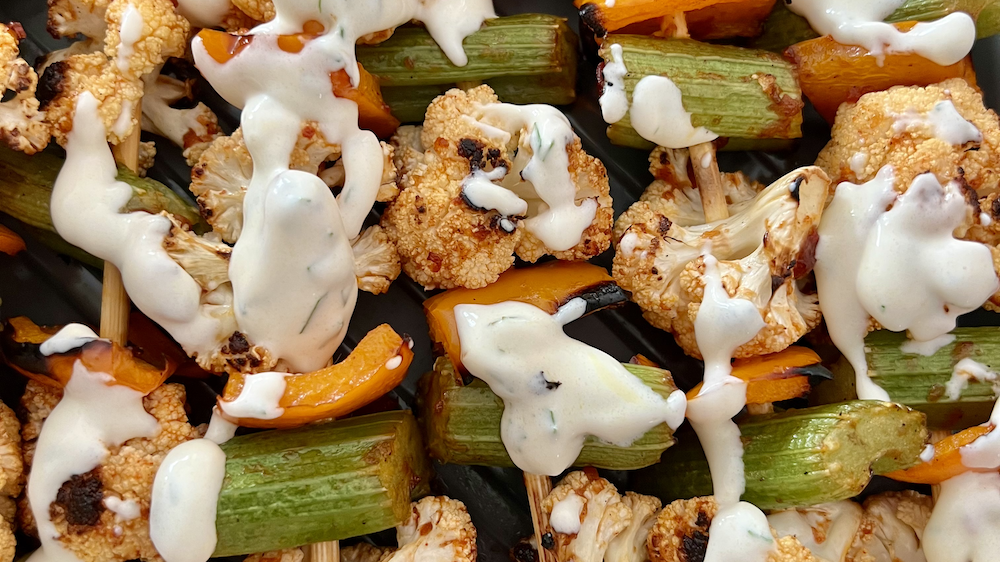 Buffalo Cauliflower Kebabs
