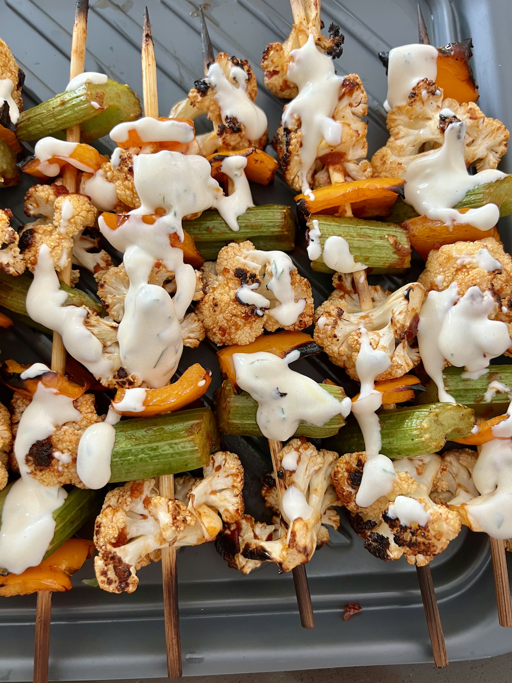 Buffalo Cauliflower Kebabs