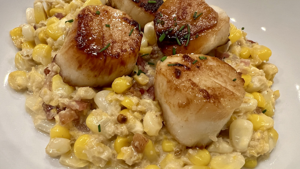 Image of Seared Scallops with Creamy Corn and Bacon