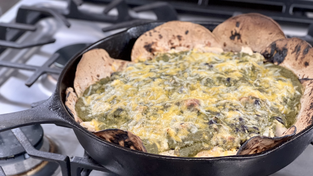 Green Chili Chicken Skillet Enchiladas