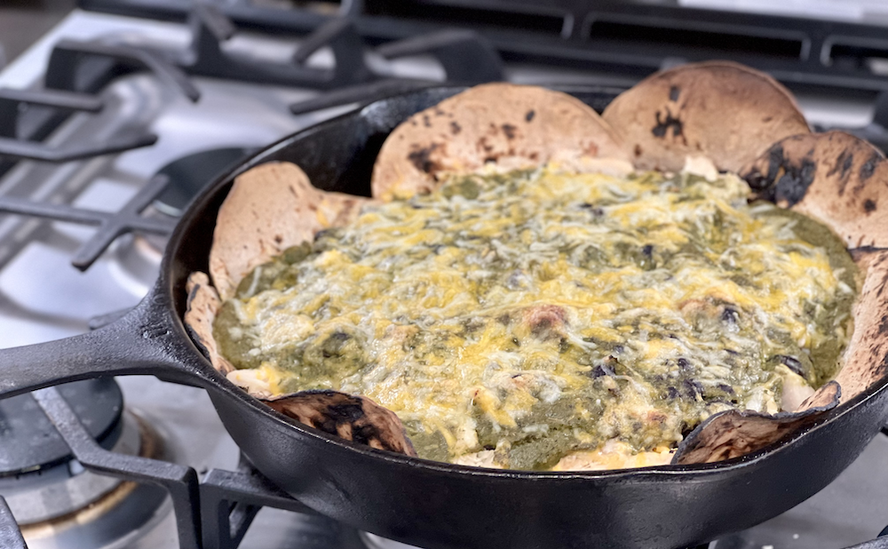 Green Chili Chicken Skillet Enchiladas