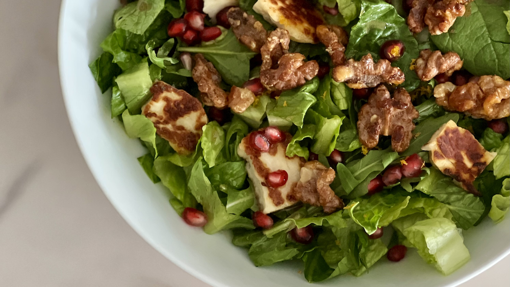 Image of Pomegranate Salad with Halloumi Croutons