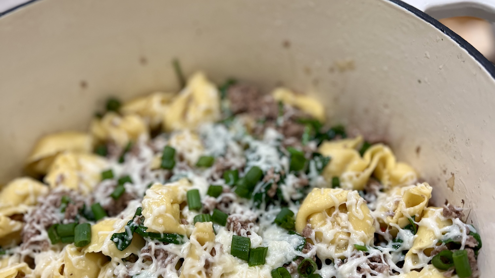 Beef Spinach Tortellini Skillet