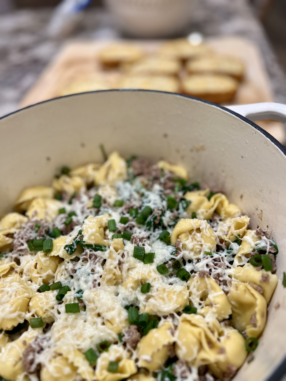 Beef Spinach Tortellini Skillet
