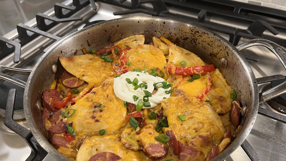 Cheesy Pierogi and Kielbasa Skillet
