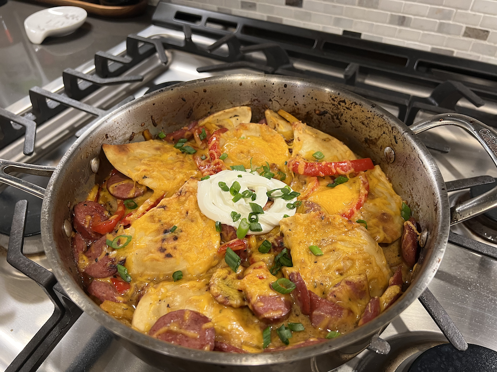 Cheesy Pierogi and Kielbasa Skillet