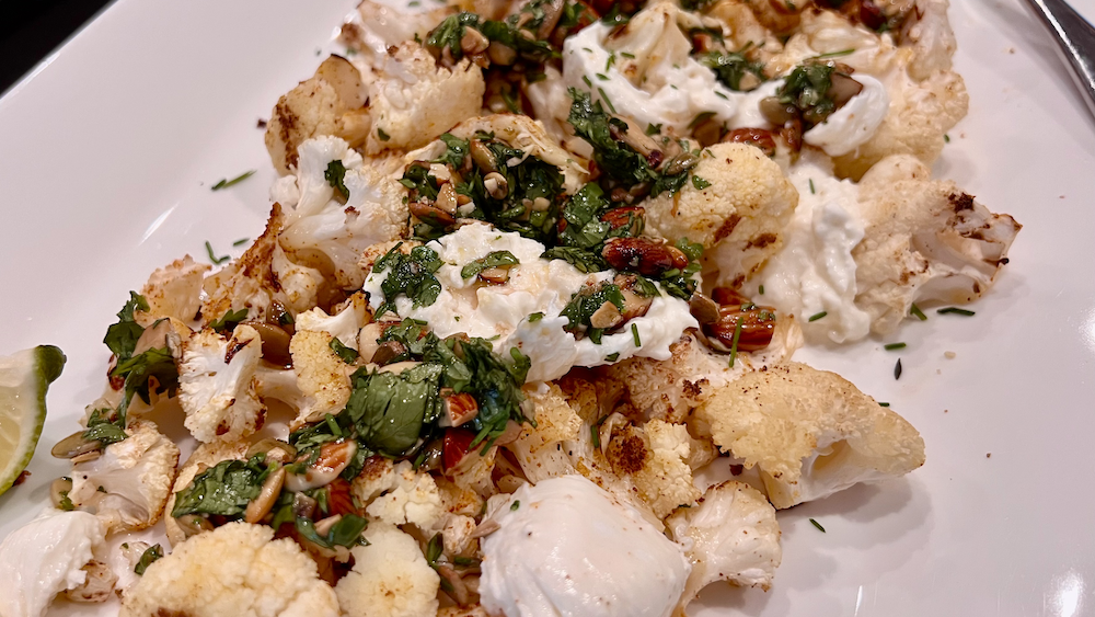Roasted Blackened Cauliflower with Burrata