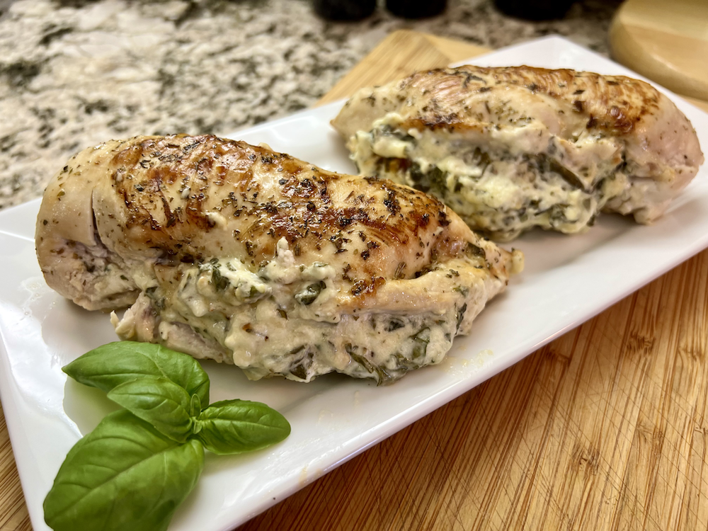 Cheesy Basil Spinach Stuffed Chicken