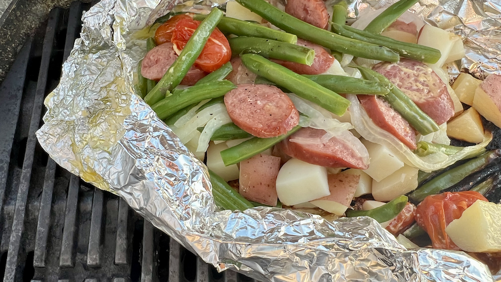 Image of Grilled Sausage Vegetable Foil Packets
