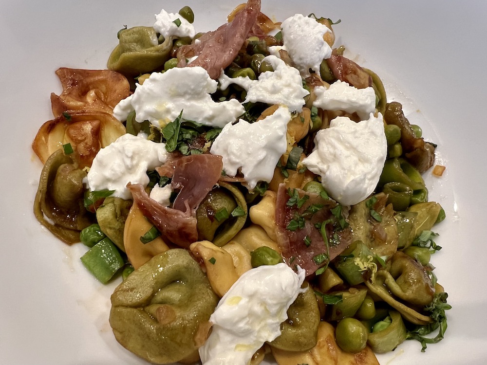 Burrata, Pea and Prosciutto Tortellini
