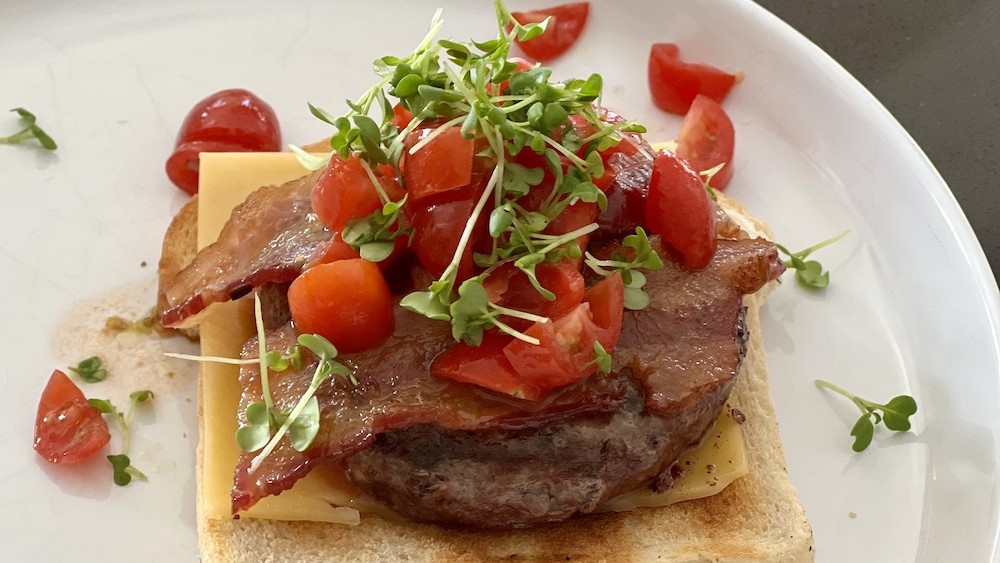Open Face Burger with Tomato Compote