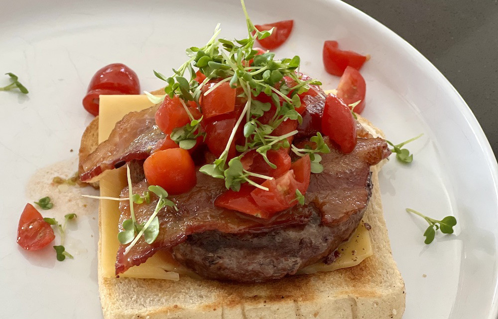 Open Face Burger with Tomato Compote