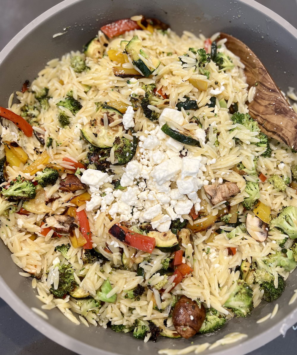 Grilled Vegetable Orzo with Feta Vinaigrette