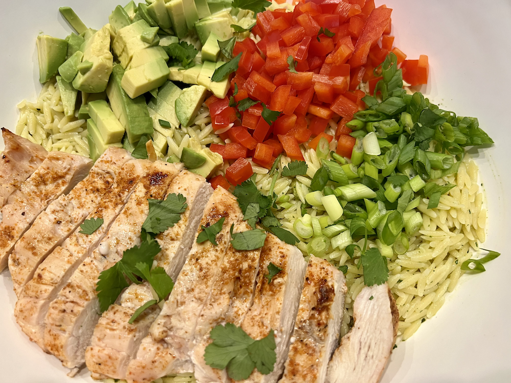 Grilled Chicken, Avocado, Orzo Salad