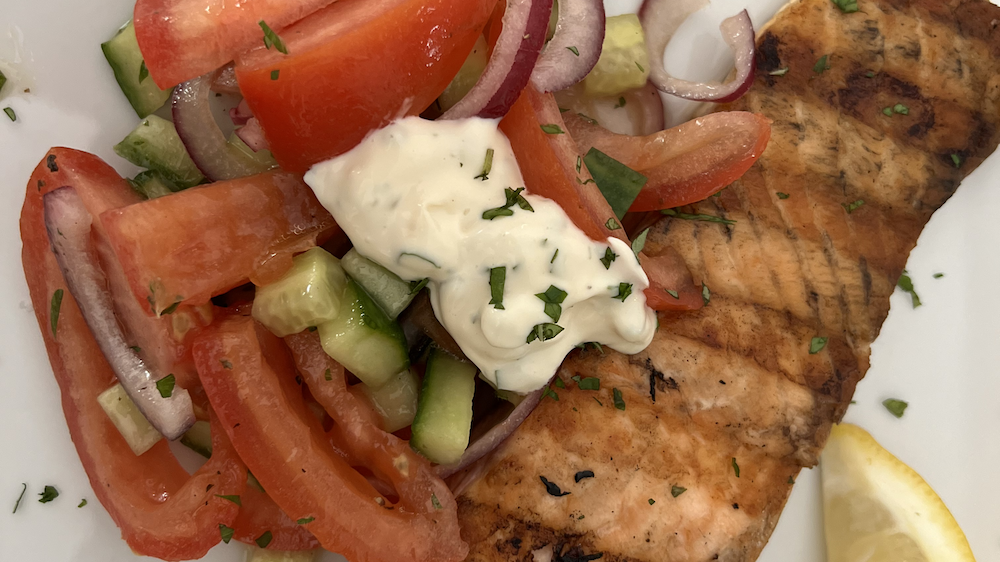 Image of Grilled Salmon with Greek Salad