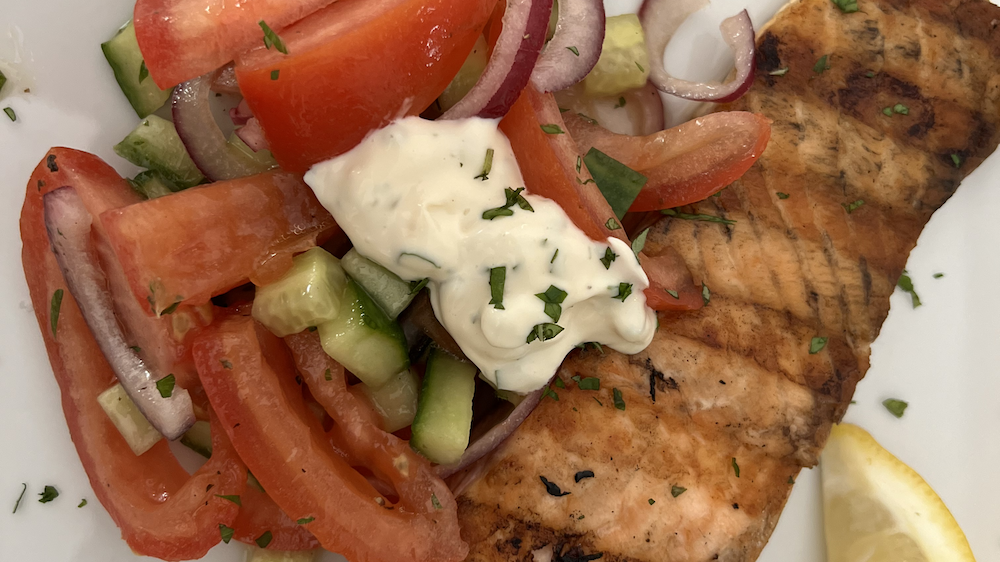 Grilled Salmon with Greek Salad – Fustini's Oils & Vinegars