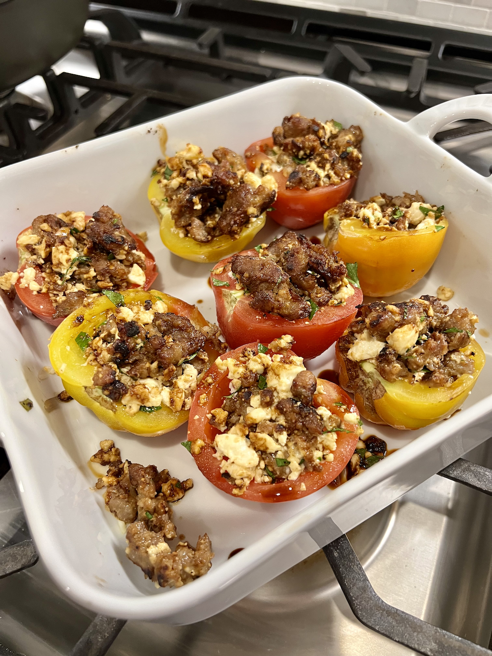 Sausage Feta Stuffed Tomatoes
