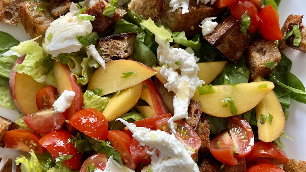 Peach Panzanella with Burrata