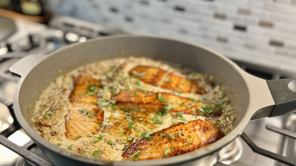 Image of Creamy Sun-dried Tomato, Salmon Orzo