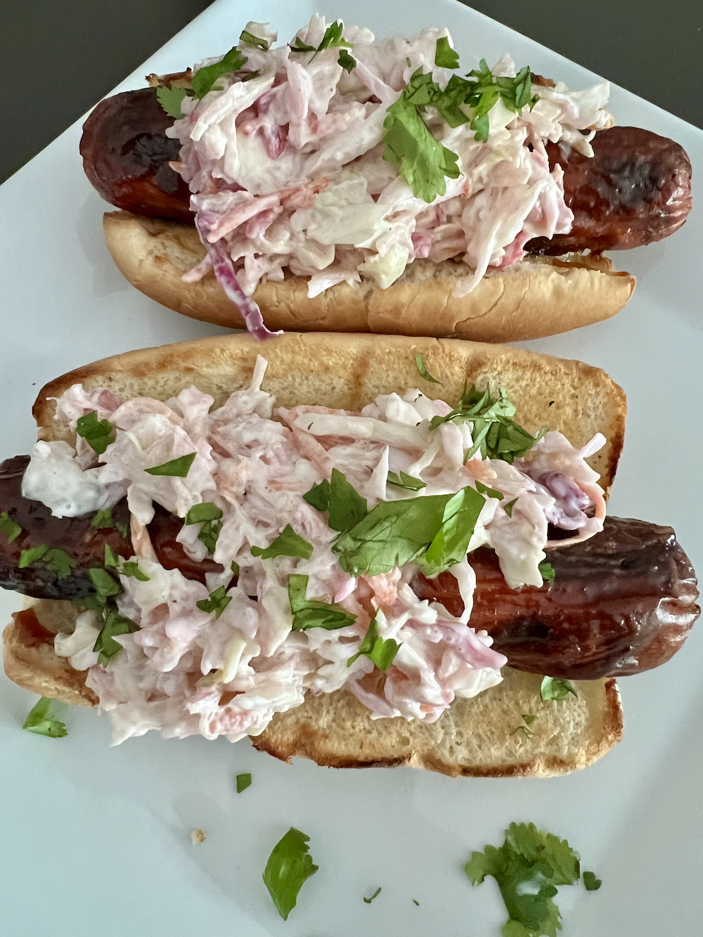 BBQ Hot Dogs with Cilantro Slaw