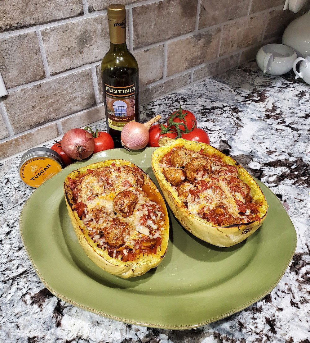Meatball Stuffed Spaghetti Squash