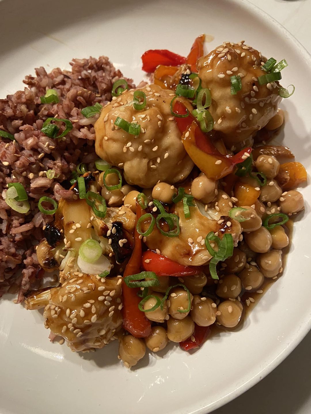 Sticky Sesame Cauliflower and Chickpeas