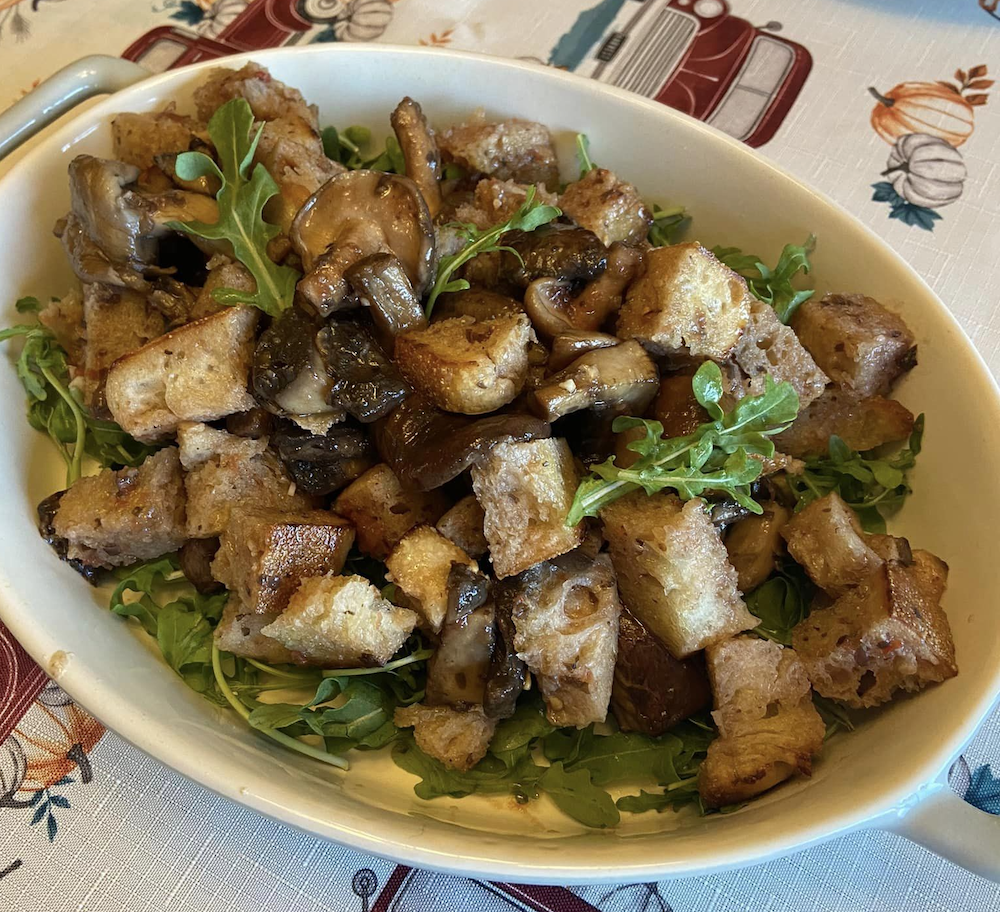 Mushroom Panzanella with Tomato Vinaigrette