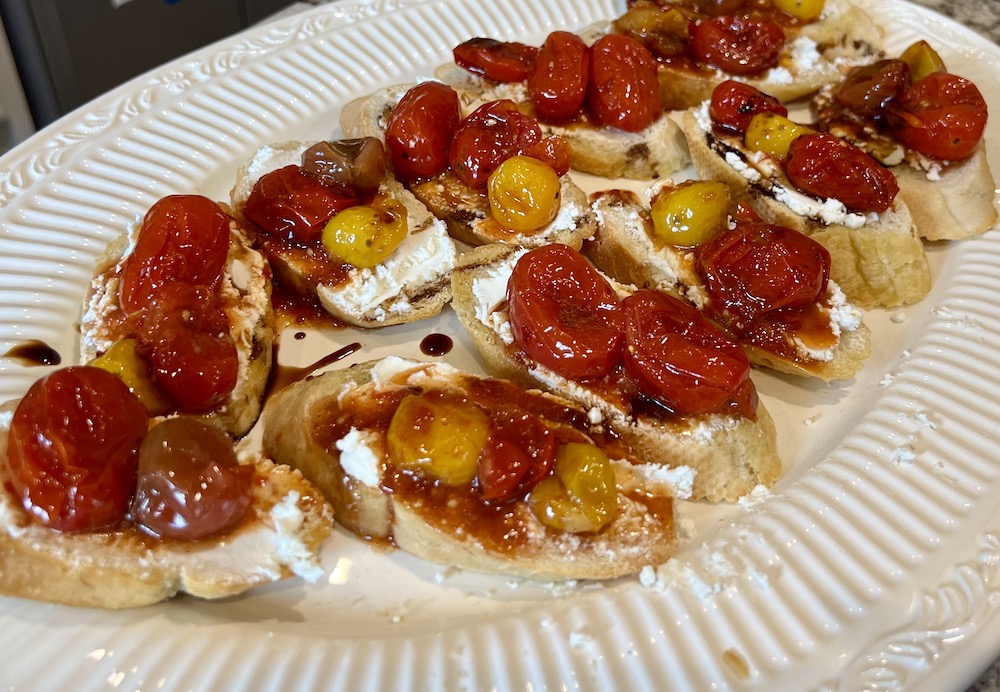 Hot Honey Tomato Crostinis