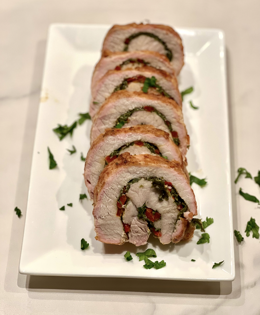 Spinach & Red Pepper Stuffed Pork Tenderloin